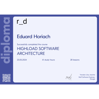 Highload Software Architecture Certificate